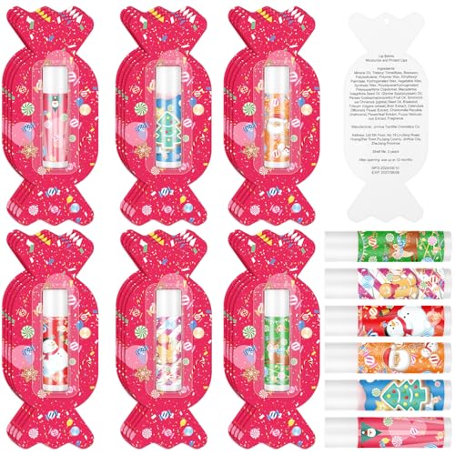 Image of 24 Pcs Candy Themed Lip Balms Christmas Lip Balms Bulk Lip Gloss Honey Flavored 6 Styles Holiday Party Treat Goodie Bags Cute Stocking Stuffers Christmas Gifts for Kids Girls Women
