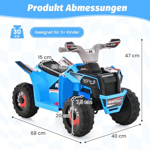 COSTWAY 6V Kinder Quad Elektro, Kinderquad mit Vorwärts-/Rückwärtsschalter, Mini ATV Elektroquad, Elektroauto für Kinder ab 3 Jahren (Blau) – Bild 7