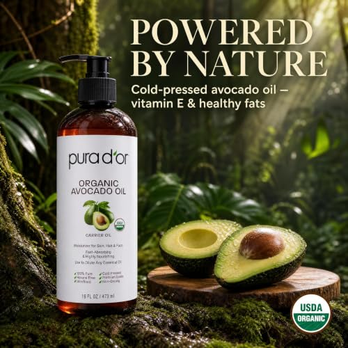 PURA D'OR USDA ORGANIC 100% Pure Avocado Oil for Hair Face Body, 16 Oz - image 3