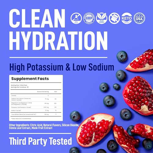Image of Keppi Electrolytes Powder Packets - Blueberry Pomegranate 30 Servings - No Sugar Hydration Supplement with Potassium, Magnesium, Sodium - Keto, Vegan, Fasting-Friendly, Zero Calorie Hydration Packets