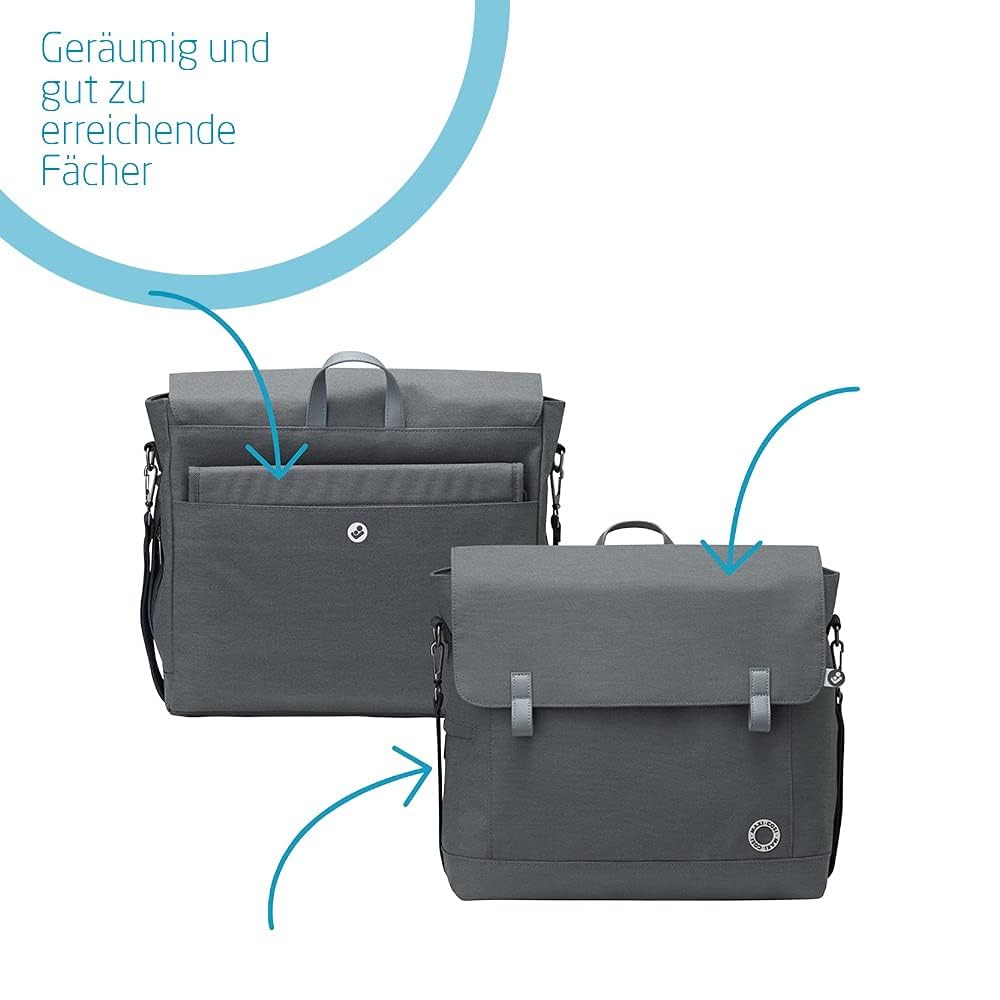 Maxi-cosi modern bag, praktische wickeltasche mit vielen extras, thermobox, wickelunterlage, thermobox, kulturtasche, baby-tasche, windel-tasche, essential graphite (grau)