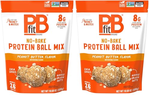 Image of PBfit No Bake Peanut Butter Protein Ball Mix, 8g Protein, Made with Chia Seeds & Whole Grain Oats, Gluten Free, Vegan Snacks, 10.58 Oz Bag (Pack of 2)