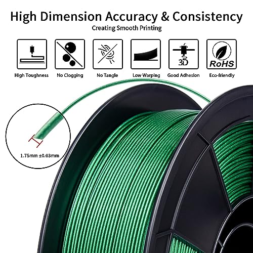 Image of ZIRO PLA Filament 1.75mm, Shiny Sparkle PLA with Glitter, Diamond Series Filament, Bright Color Shining Material 1kg /2.2lbs Spool, Fit Most FDM 3D Printers, Diamond Emerald Green