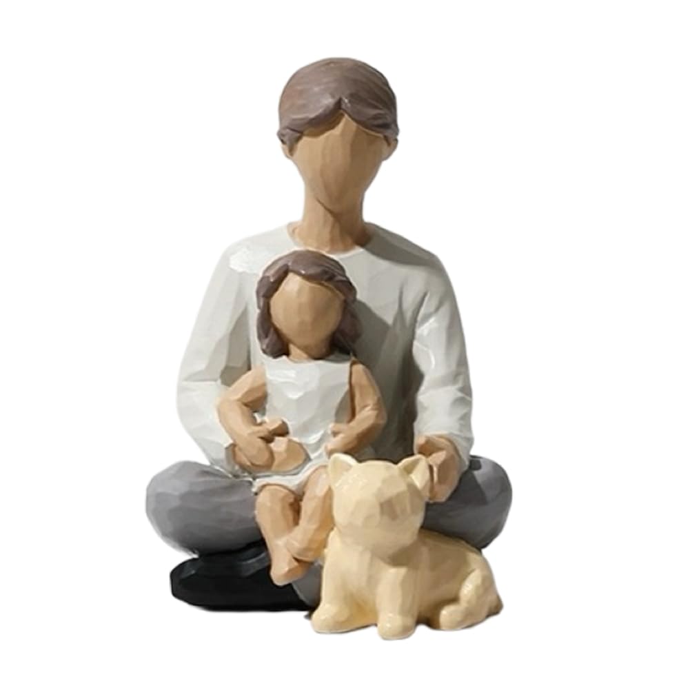 Waowumar Family Figurines Decor Resin Family Sculpture Father and Daughter Statue Gifts for Family Home Decoration for Birthday Thanksgiving Christmas Father's Day