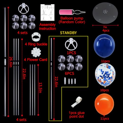 Image of TONIFUL 4 Set Navy Blue Orange Balloon Stand Centerpieces for Table
