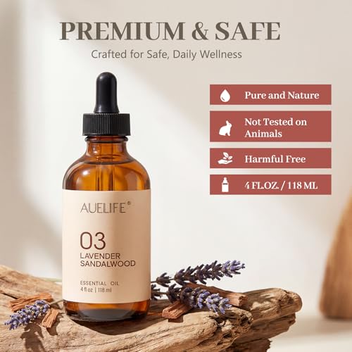 Image of Lavender Sandalwood Essential Oils for Diffusers & Candle Making, 118ml (4 fl oz) Large Bottle, Long Lasting Scent Oil for Home Fragrance, Soap & DIY