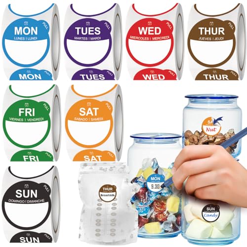 Image of Food Labels Stickers 7 Day of The Week, Removable Day Label Peel Tab for Food Container Kitchen Freezer Breastmilk Restaurant Supplies Dot Monthly Planner Inventory Management Meal Prep Accessory