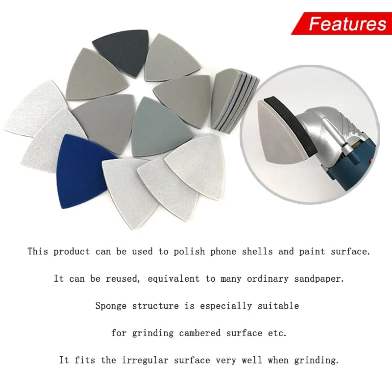 12Pcs Triangle Flocking Sponge Sanding Disc Sandpaper 90 * 90 * 90MM 300-3000 Grit Abrasive Tools for Polishing Grinding,2pcs of Each Grit