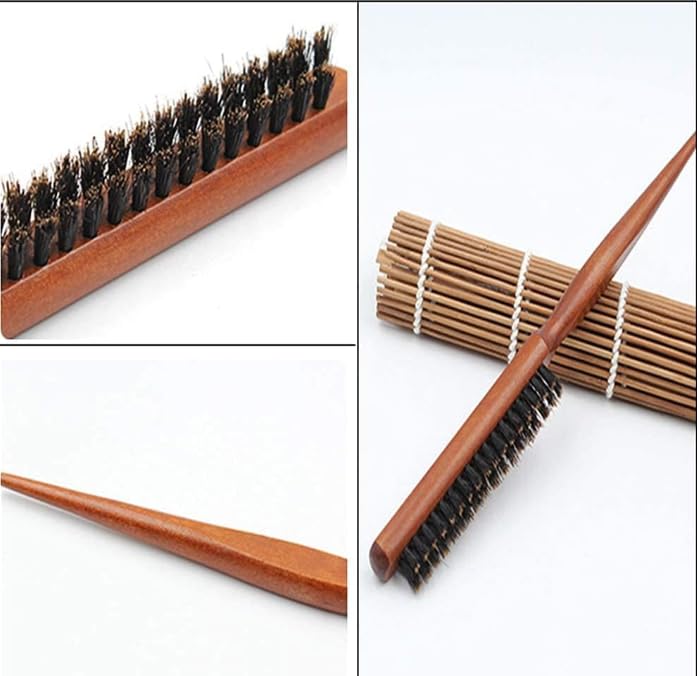 Pig bristle narrow-toothed comb Fluffy styling long handle comb Smooth hairstyle Men's beard combing brush For damaged and curly hair