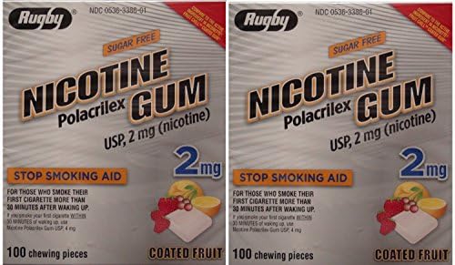 Nicotine Gum 2mg Sugar Free Coated Fruit Generic for Nicorette 100 Pieces per Box Pack of 2 Total 200 Pieces