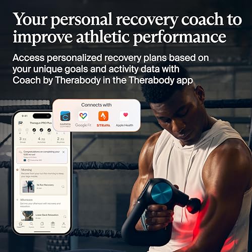 Therabody Theragun PRO Plus - 6-in-1 Deep Tissue Percussion Massage Gun, Handheld Personal Massager for Full Body Pain Relief & Muscle Tension with Biometric Breathwork, Vibration & Heated Attachments