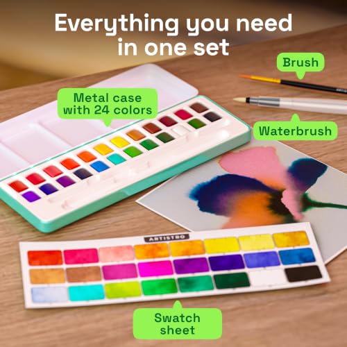 Image of ARTISTRO Watercolor Paint Set - Travel Art Kit - 24 Colors