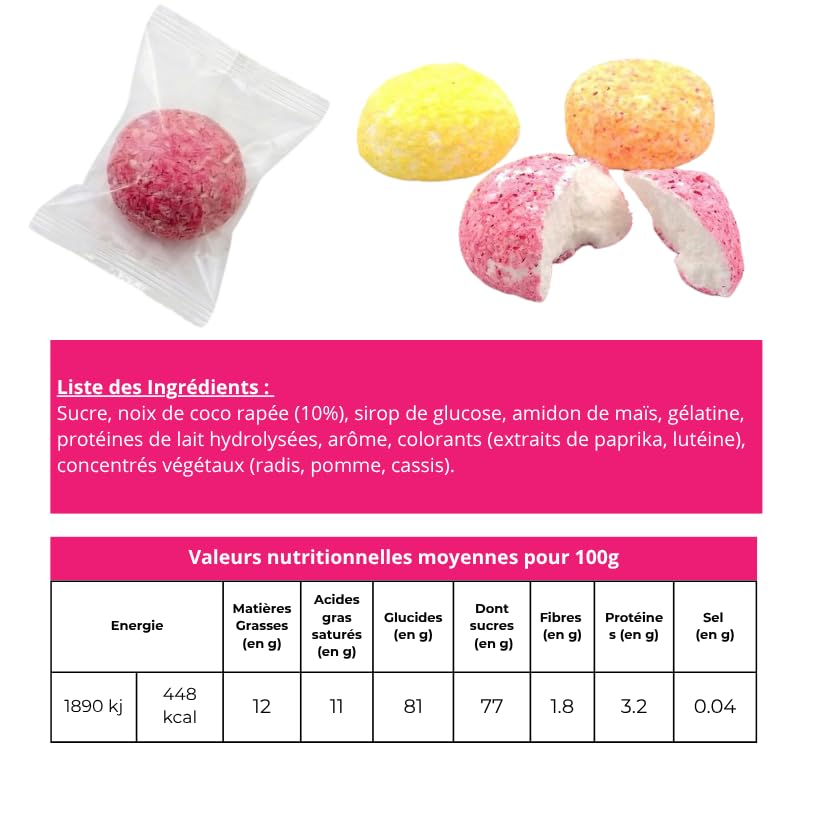 Bonbons d’Enfance - 50 Boules Coco emballées individuellement | Bonbons rétro multicolores à la noix de coco - Anniversaire, fête, candy bar, piñata, kermesse - Emballage individuel