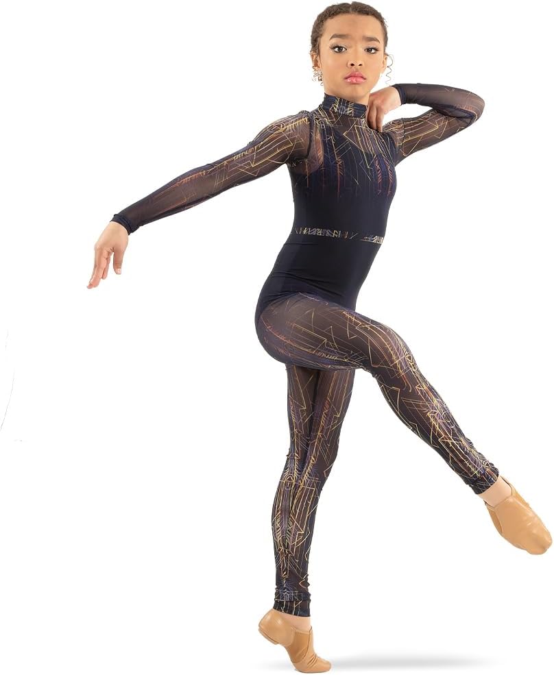 Alexandra Collection Youth Deco Vertical Lines Mesh Unitard