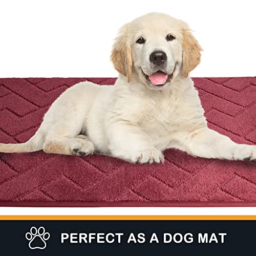 PURRUGS Dirt Trapping Door Mat 24" x 59", Non-Slip Machine Washable Entry Rug, Shoe Scraper, Dog Doormat, Super Absorbent Welcome Mat for Front & Back Door, Muddy Wet Shoes & Paws, Cherry Red