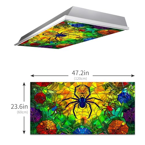 Image of 2ft x 4ft Fluorescent Light Cover Decorative Spider Yellow Green Ceiling Light Filters - Easy Setup for Classroom Office Hospitals Home Ceiling, Reduce Glare & Flicker