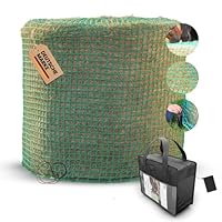 Farmilia® Heunetz für Pferde - Ideal für Rundballen bis ø190cm I Robustes Rundballennetz - UV-geschützt & wetterfest I Großes Heunetz inkl. Tragetasche - 45x45mm Maschen für langsames Fressen