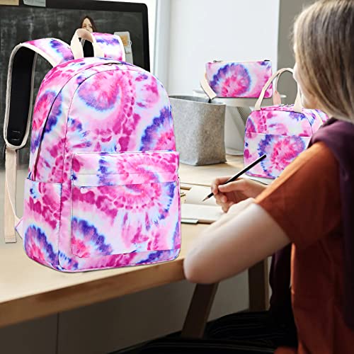 Ledaou Backpack For Girls School Bag Kids Bookbag Teen Backpack Set Daypack With Lunch Bag And Pencil Case (Tie Dye Pink Purple) #TOP3