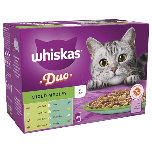 Whiskas Adult Wet Cat Food Duo Mixed Medley in Jelly 4x12x85g