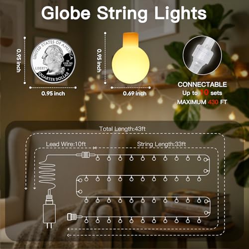 suddus String Lights for Bedroom, 33ft 100 Led Connectable Globe String Lights Indoor, Hanging Fairy Lights Plug in with - Additional View