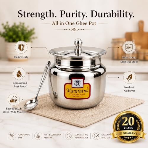 Image of Stainless Steel Bati Cooker & Gas Tandoor for Home Kitchen | Free Multipurpose SS Tong | Multi-Purpose Gas Oven with Heavy Duty Lid, Dual Riveted Handle (Ultra Pro with Heavy Duty Ghee Pot)