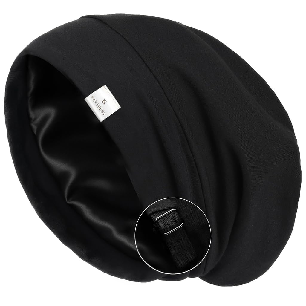 YANIBEST Silk Satin Bonnet Hair Wrap for Sleeping - Adjustable Stay on Silk Lined Slouchy Beanie Hat for Curly Hair and Braids