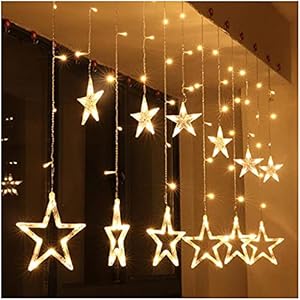 The Purple Tree Decorative Star Curtain LED Lights for Diwali Christmas Wedding - 2.5 Meter (1 Curtain) 138 LED, (6+6 Star)