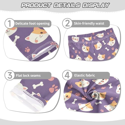 Girls Leggings Cute Cats Pink Paw Prints Kids Length Leggings Pants Athletic Yoga Pants Toddler Tights Trousers 4T3