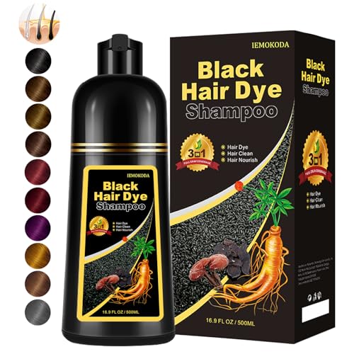 Fedulili Champú instantáneo para color de cabello negro, 3 en 1 para cubrir las canas en 10-15 minutos, efecto de color de larga duración para mujeres y hombres, 50 ml, negro