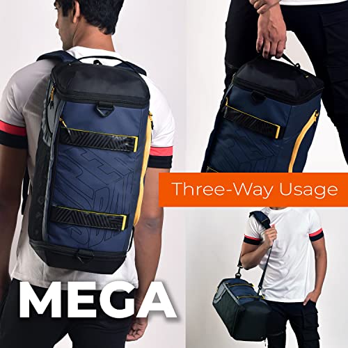 Image of SUPERBAK Polyester Mega 33 Ltrs Hybrid Travel Duffle Cum Backpack (Navy-Yellow) for Gym, Sports, Travel (Dufmega000112)