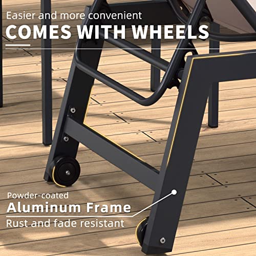 Purple Leaf 4 Pieces Reclining Aluminum Patio Chaise Lounges For Villa Sunbathing And Family Party Pool Lounge Chair With 2 Side Table And Wheels, Beige #TOP4