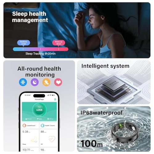 Image of Ustick Smart Ring Health Tracker, Fitness Sleep & Heart Rate Monitor Tracker Smart Ring, Waterproof Bluetooth Fitness Tracker Ring IP68 Waterproof (Black, 12)