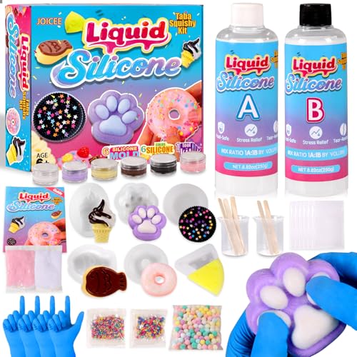 JOICEE Taba Squishy Kit DIY Squishy Making Kit 18OZ 1:1 AB Liquid Silicone with 6 Molds for Make Your Own Super Soft Squishies Maker Kits Birthday Holiday Gifts Party Favors