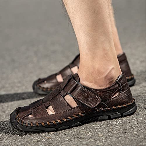 Men Casual Sandals Genuine Leather Mens Slippers Mens Leather Sandals(Dark Brown,8.5code)2