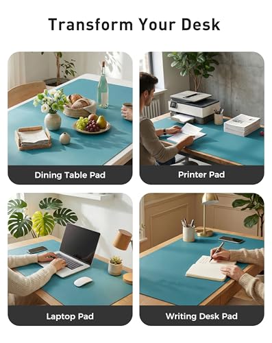 Image of Aothia Faux Leather Desk Mat - Large Mouse Pad, Non-Slip PU Leather Blotter, Waterproof Writing Surface for Office and Home (Turquoise, 42 inch x 17 inch)