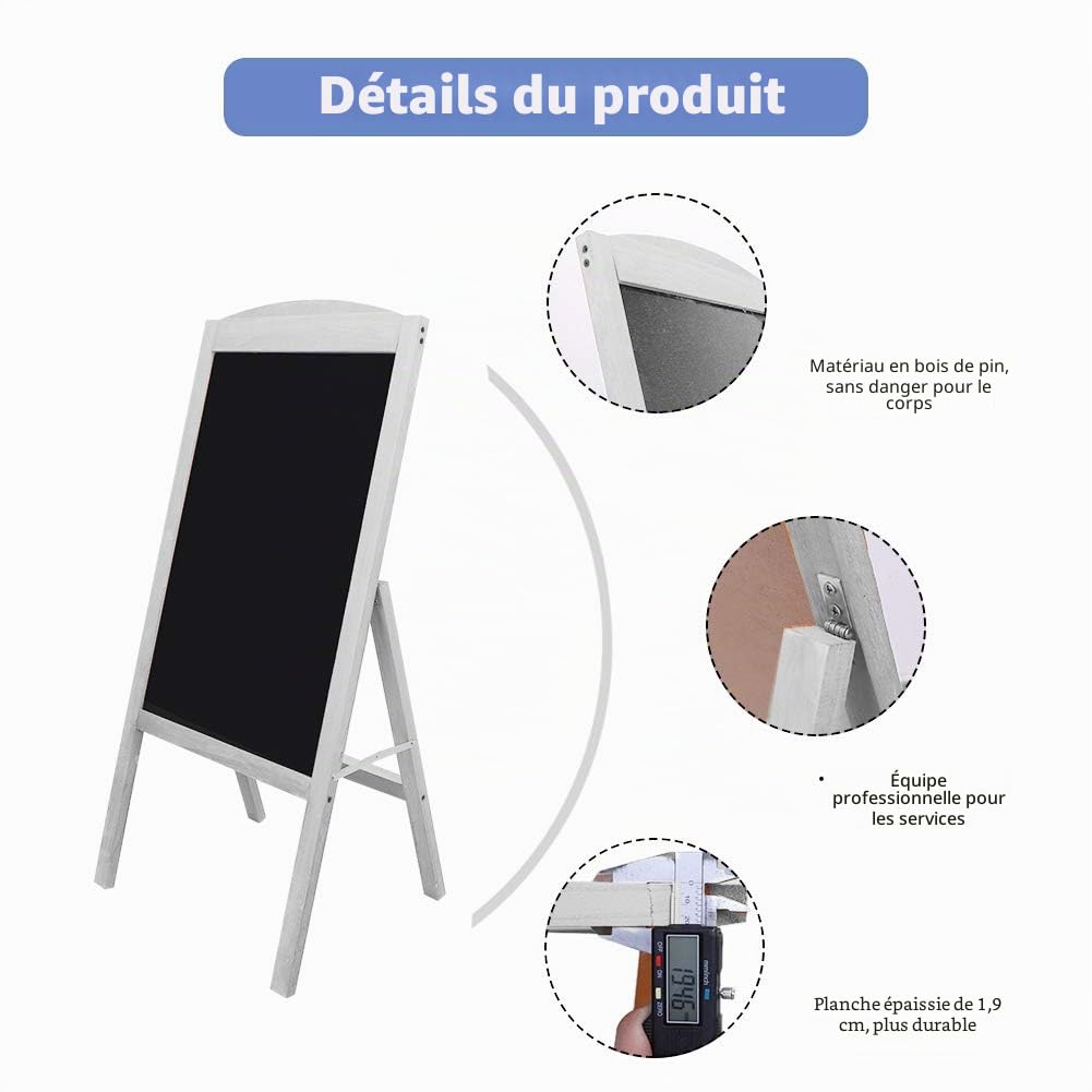unho Panneau Publicitaire Extétieur 90x42.5cm, Tableau Noir Sur Pied Magnétique en Bois Avec 2 Aimants et 2 Chiffons, Chevalet Ardoise Trottoir pour Restaurant Café Bar Bistrot (Gris)