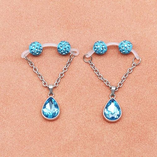Non-Piercing Nipple Barbells Faux Nipple Rings Adjustable Crystal Fake Nipple Chain Jewelry2