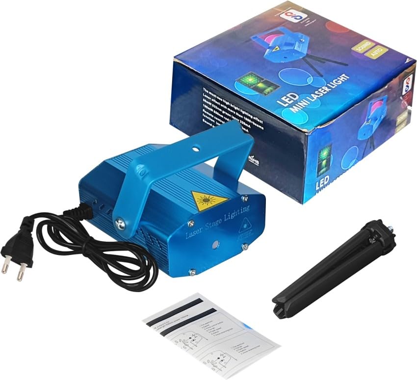 Image of 6 Designs Mini Laser Projector Stage Lighting, Sound Activated DJ Lights - Perfect for Parties, Diwali, Weddings and Home Decor - includes Mini-Tripod Stand (Corded Electric)