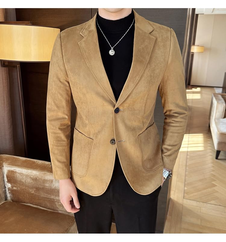 Mens Suede Blazer 2 Buttons Casual Vintage Sport Coat Faux Leather Suit Wedding Party Wedding Party2
