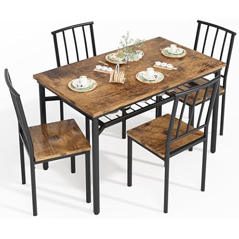 furlinkhm Kitchen Table Chairs Set of 4, Dining Table Set with Storage, Rectangular Table and Chairs Set for Small Spaces/Kitchen, 47'', Brown Cover