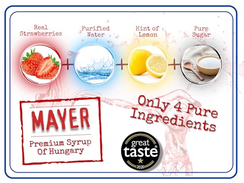 Image of Mayer Strawberry Syrup for Drinks and Cocktails, Real Fruit, Pack of 2 | Award-Winning; Vegan; Gluten-Free; No Added Colors or Flavors; Zero Preservatives; For Coffee and Desserts 2 x 16.9 Fl Oz