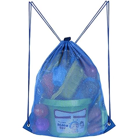 EocuSun Beach Sand Toys Bag Mesh Kids Toys Collecting Bag Durable Beach Sand Away Totes Backpack for Holiday Swimming Accessories Pool Toys for Boys and Girls, Toys Not Included (Blue) Cover