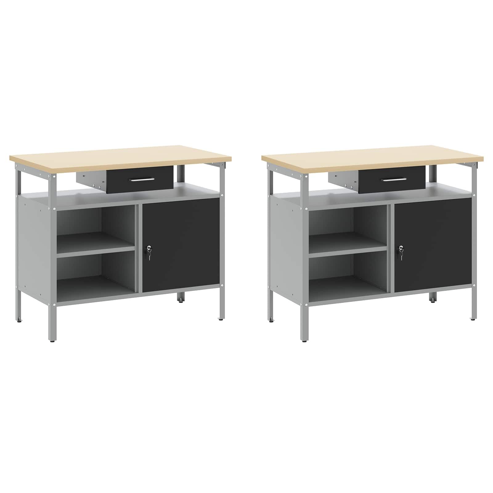 vidaXL Ensemble d'établi 8 pcs Noir et Gris Acier Enduit de Poudre, Organisation d'atelier, Banc de Travail rectangulaire, étagères Solides, Surface réglable, Solutions de Rangement d'outils