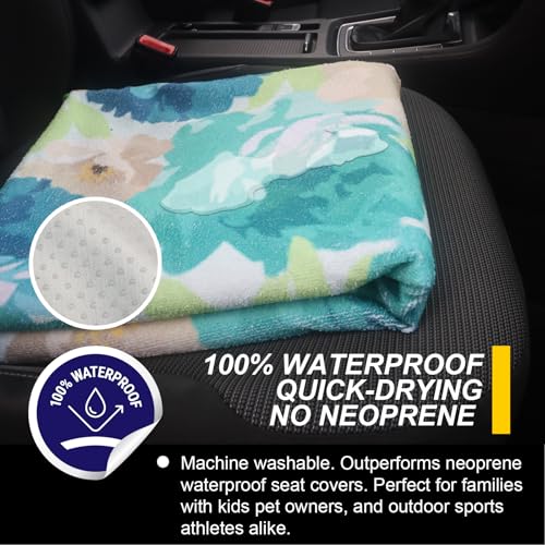 Image of Back Seat Cover for Car Trucks Van SUV Jeep,Waterproof Rear Bench Towel Seat Covers for Dogs and Kids,Automotive Backseat Protector (Chrysanthemum)