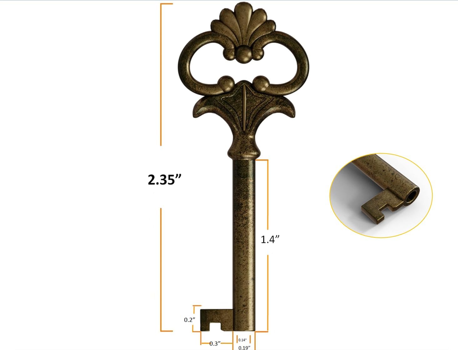 KY-5 Antique Brass Plated Universal Skeleton Key (2 PCS) - Reproduction Key Replacement for Antique, Vintage & Modern Furnitures and Locks