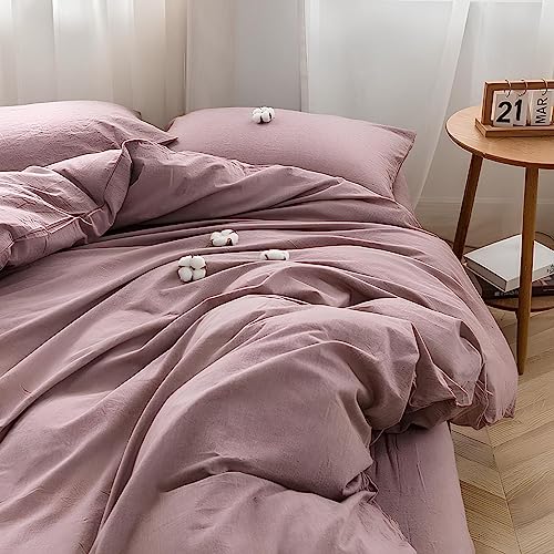 Juego de cama lavable de algodón transpirable con fundas de almohada rosa 4