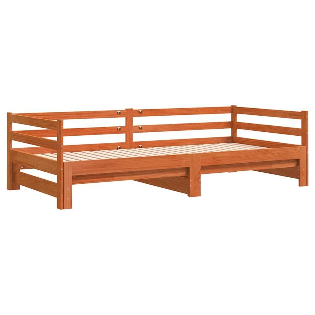 vidaXL Sofá Cama Nido de Madera Maciza de Pino Marrón Cera 90x200 cm - Diván Con Nido Para Invitados