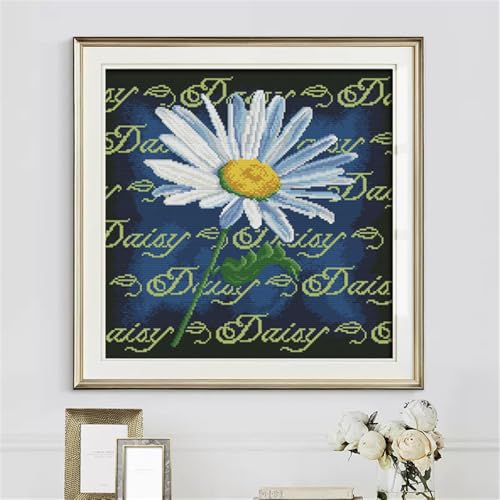 Image of JOYSEWING Flower Pre-Printed Pattern Cross Stitch for Beginners Stamped Kits Printed Easy Embroidery Kits DIY Craft Kits Blooming Daisies Home Decor Canvas (Daisy(11CT) 19.69 x19.69 inch)