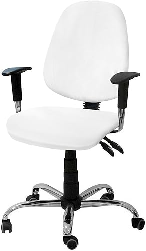 Funda para silla de oficina, color blanco puro, funda elástica para asiento de silla de computadora, funda para respaldo, elástica, giratoria, cojín