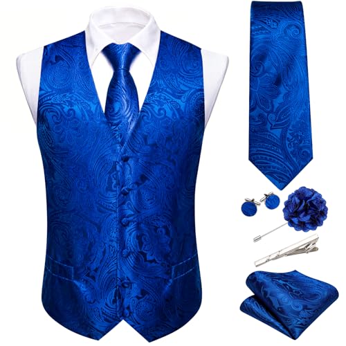 Image of Barry.Wang Formal Men Flower Vest Paisley Jacquard Silk Ties Suit Waistcoat Set Wedding 5PCS